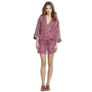 Tory Burch Sapello Silk Magenta Paisley Floral Coverup Tunic Top